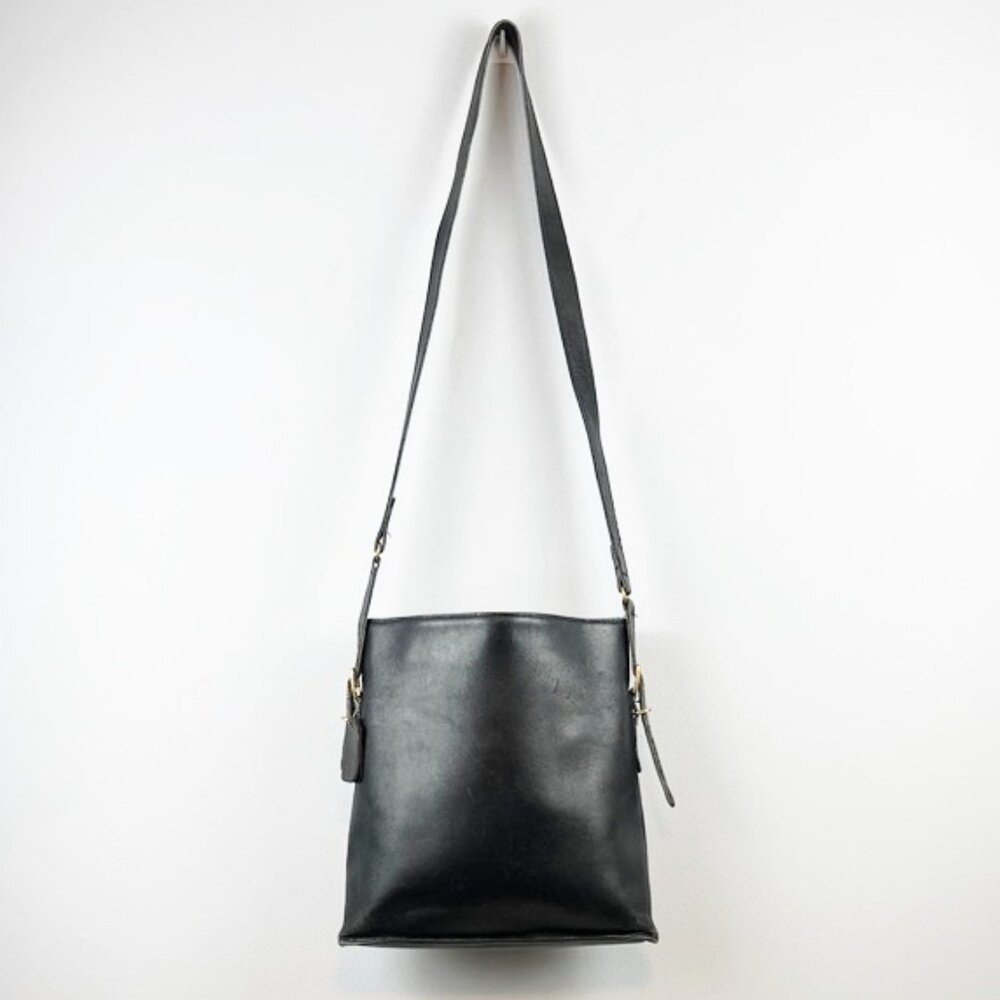 Coach Vintage Black Leather Tote Thin Bucket Crossbody Bag USA